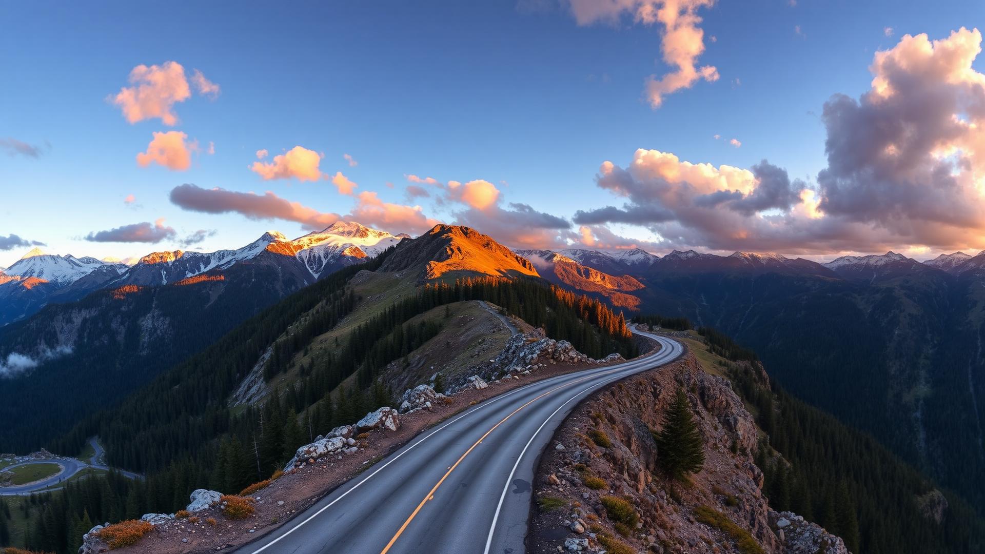 Mountain road at sunset